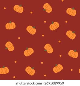 Patrón de calabaza dibujado a mano sin fisuras. Fondo de otoño vibrante. Vector repitiendo ornamento