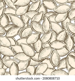
Hand-drawn pumpkin seeds seamless pattern. Vector vintage design.