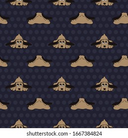 Hand-drawn puppies  over doted background vector seamless pattern