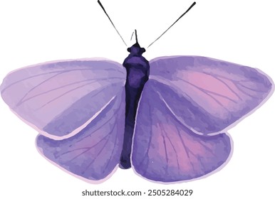 Hand-drawn purple butterfly, vectorized and isolated 
