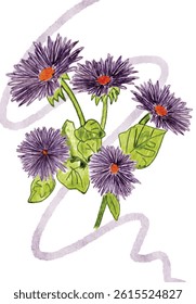 Hand-Drawn Purple Flowers Illustration – Botanical Art