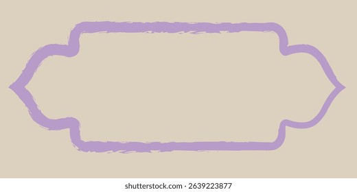 Hand-drawn purple vintage frame with rough edges and artistic flair on a beige background. Ideal for creative labels, tags, and packaging. Unique sketch-style border for standout designs.