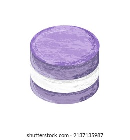 Hand-drawn purple and white macaron chalk on the white background. Vector illustration. 