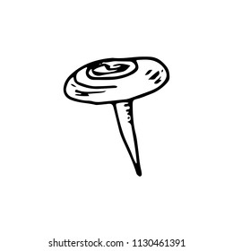 Handdrawn pushpin doodle icon. Hand drawn black sketch. Sign cartoon symbol. Decoration element. White background. Isolated. Flat design. Vector illustration.