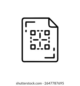 Gráfico de código Q R desenhado à mão em um documento de papel com um quadrado de canto dobrado