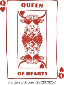 Hand-Drawn "Queen of Hearts" Highland Cow Valentine Card Illustration