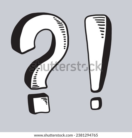 handdrawn question and exclamation marks isolated on gray background.