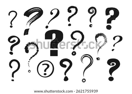 Hand-drawn question mark icon package. Brush and ink styles question marks for vector art, signage, or graphics