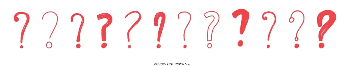 Hand-drawn question mark icon with sketch-style details. Curious doodle symbol for FAQ sections or inquiry prompts. Flat vector illustration isolated on white background.