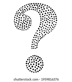 A hand-drawn question mark made up of dots in a doodle style. Sketch style icon. Isolated on white background