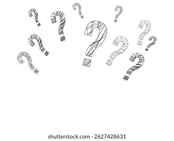Hand-drawn question marks symbol icon design vector isolated transparent background