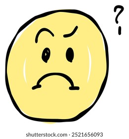 A hand-drawn questioning face emoji. Features a simple and cute yellow-based design. Stylish and versatile for various scenes.