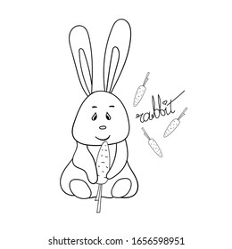 Hand-drawn rabbit with carrots. Children's print for t-shirt and poster. Vector illustration, fashion, graphics.
