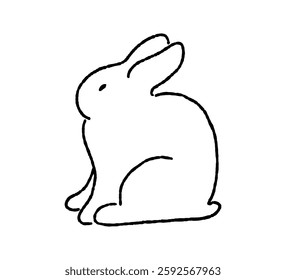 Hand-drawn rabbit line art. Ink brush vector illustration isolated on the white background. Rabbit logo in loose style