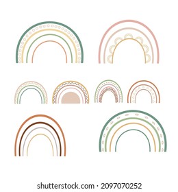 Hand-drawn rainbow in boho style. Vector cartoon illustration.