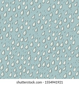 Hand-drawn raindrops seamless pattern. Weather seamless pattern.