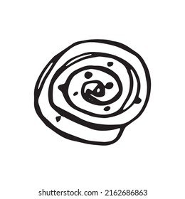 Hand-drawn Raisin Bun Doodle. Vector Illustration