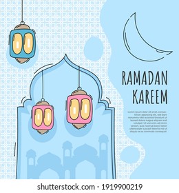 Hand-drawn ramadan banner template theme. - Vector.