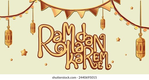 Hand-drawn Ramadan Kareem calligraphy in vector with background ornaments