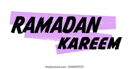 Diseño vectorial de Kareem de Ramadán dibujado a mano con trazos de pincel púrpura. Arte colorido del cartel, signo de la cita de los saludos del mes santo, aislado en el fondo blanco
