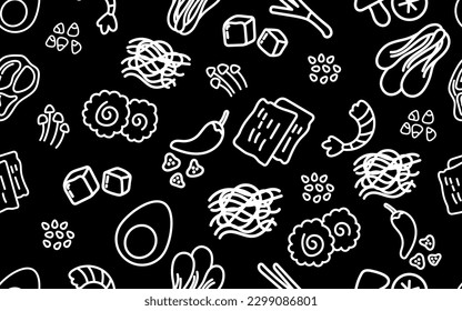 Handdrawn Ramen Ingredient Seamless Pattern Background