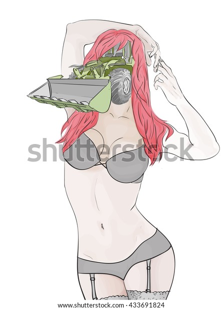 Vektor Stok Handdrawn Realistic Sexy Girl Black Lingerie Tanpa Royalti 433691824 Shutterstock 6997