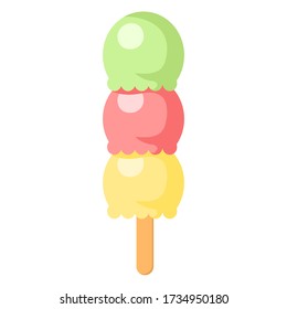 Hand-drawn realistic three-color fruity ice cream illustration 