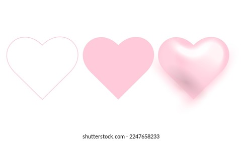 Hand-drawn realistic vector pink heart. Love Concept. Vector illustration.