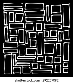 hand-drawn rectangle and square white shapes over black