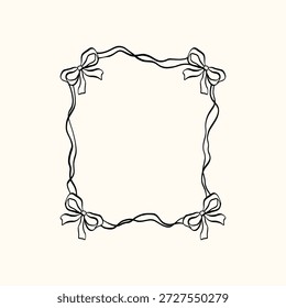 Hand-drawn rectangular frame with ribbon bows, lace accents, and a soft vintage look. Designed for wedding invitations, romantic cards, and elegant menu layouts.