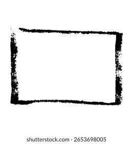 Hand-drawn rectangular frame with rough brush strokes, sketchy pencil and chalk outline, scribbled square border for design. Flat vector illustration isolated on white background.