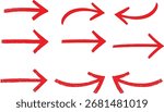 Hand-Drawn Red Arrow Set Vector