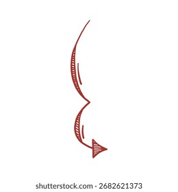 Hand-drawn red arrow sketch as navigation symbol, freehand graphic pointer for direction and guidance design.