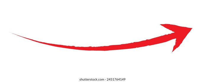 Hand-drawn red brush arrow vector isolated on a white background.