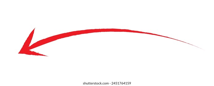 Vector de flecha de pincel rojo dibujado a mano aislado sobre un fondo blanco.