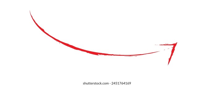 Vector de flecha de pincel rojo dibujado a mano aislado sobre un fondo blanco.