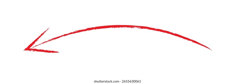 Vector rojo dibujado a mano de la flecha del pincel aislado en un fondo blanco.