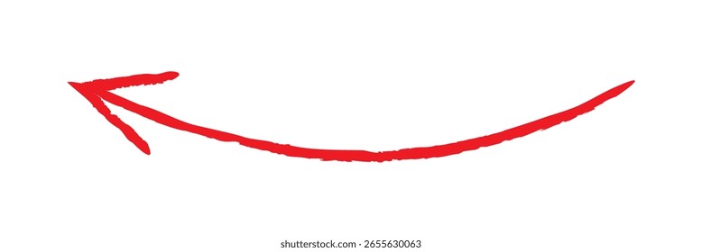 Hand-drawn red brush arrow vector isolated on a white background.