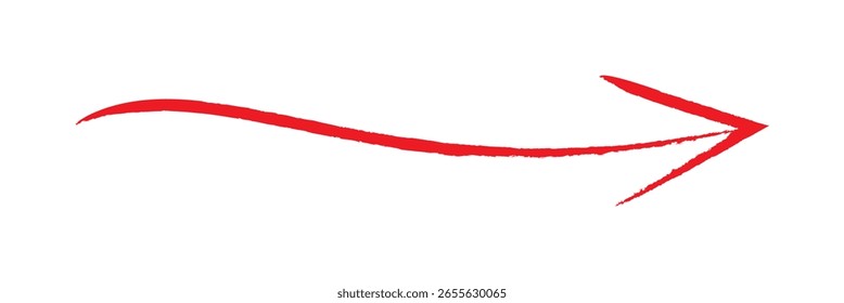 Vector rojo dibujado a mano de la flecha del pincel aislado en un fondo blanco.