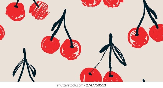 Hand-Drawn Red Cherry Seamless Pattern