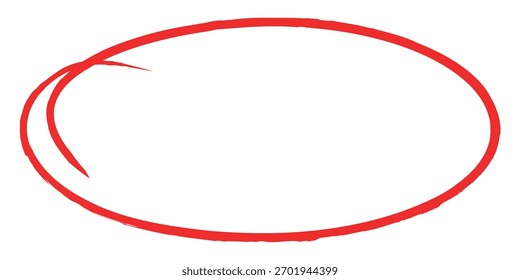 Hand-drawn red circle highlight marker isolated on transparent background. Scribble style oval element. png