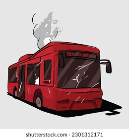 Hand-Drawn red Damage Metro bus vector illustration