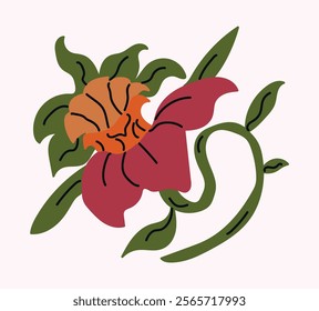 Hand-Drawn Red Floral Arrangement with Details