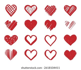Hand-Drawn Red Heart Clipart Collection Icons, Vector Illustrator EPS Fully Editable File.