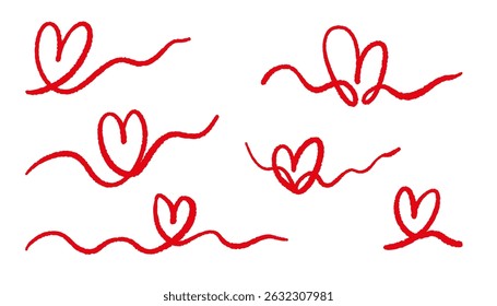 Hand-drawn red heart doodles set. Love symbol collection with cute sketchy style for Valentine’s Day, wedding invitations, cards, and romantic decorations.