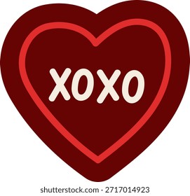 Icono de corazón rojo dibujado a mano con texto “XOXO”. Adhesivo romántico lindo del día de San Valentín para las tarjetas, los mensajes, y los diseños amorosos-temáticos