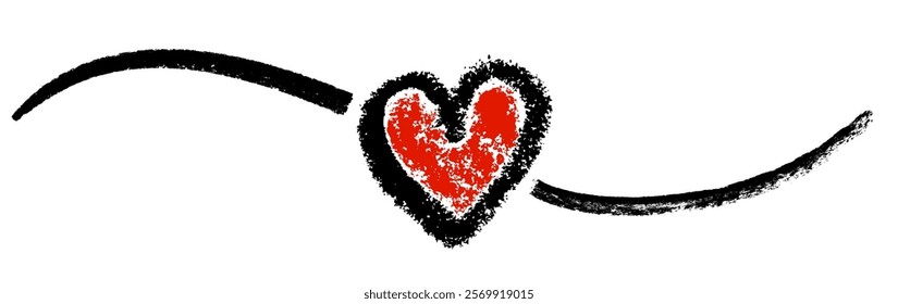 Hand-drawn red heart illustration framed by bold black brushstrokes and a dynamic wave. Ideal for love, design, and artistic projects.