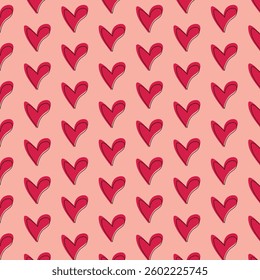 Hand-drawn red heart pattern on pink background