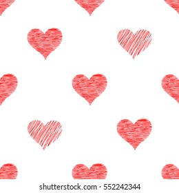 Hand-drawn Red Heart seamless pattern - Valentine's day vector design.