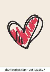 Hand-drawn red heart vector illustration 